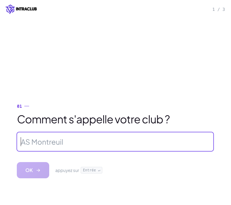 Première étape de la création du club : le champ « Comment s'appelle votre club ? »